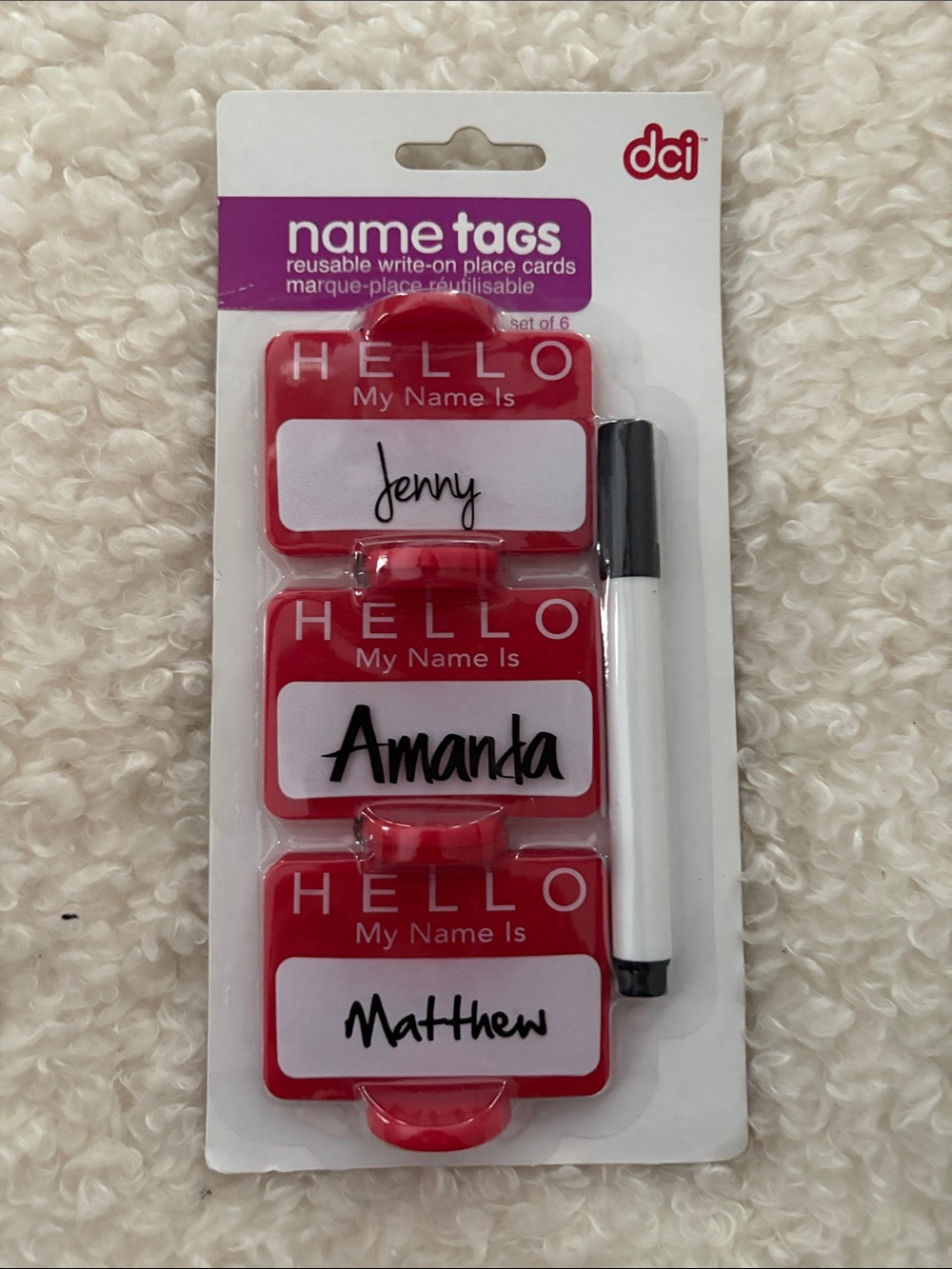 dci Red "Hello My Name Is" Reusable Name Tags with Marker
